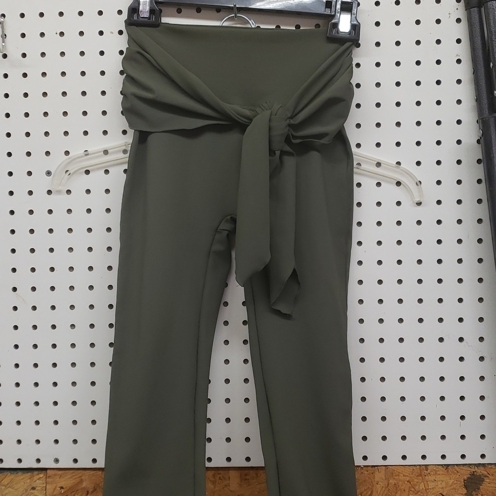ZUDA leggings EUC green women's XXS tie waist accent